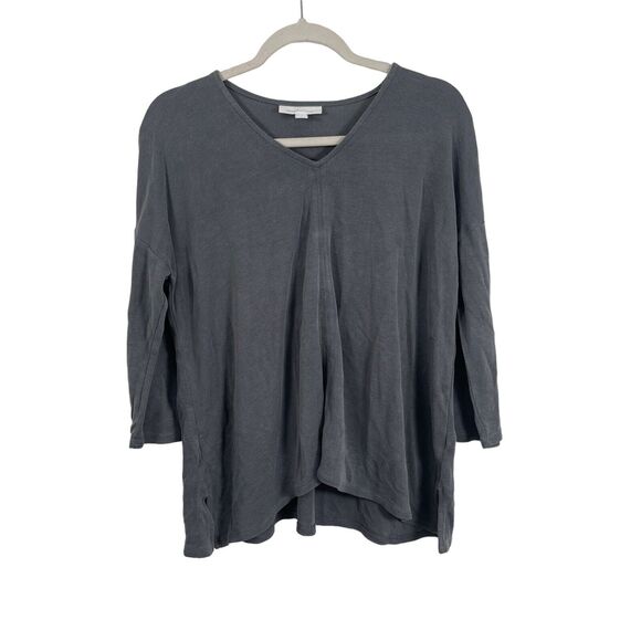 J Jill Pure Jill Sand Washed Grey V-Neck 3/4 Sleeve Blouse Tencel Modal Womens S - Picture 1 of 5